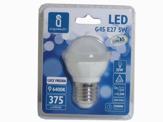 LAMPADA DE LED 3W=25W. 230V. A5 G45 E27 (225 LUMEN / 6400K)